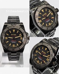 Mr5UB 訂製 Seiko 精工 MOD 機械錶 NH38A PVD 黑鋼 369 雙紅 Neptunus 海王 海神 Prodiver 單卜 黑水鬼 槍黑色黑字 (Ref. bsub-b-04)