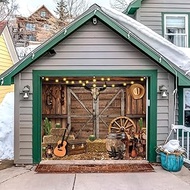 Western Cowboy Garage Door Cover Banner Decorations Backdrop 7x8ft Vintage Barn Door Cowboy Hat Cact