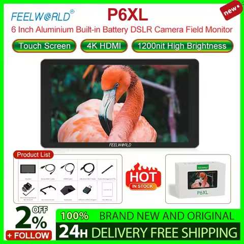 FeelWorld P6XL 6" Full HD HDR Touchscreen On-Camera Field Monitor, with Built-In Battery 4K 1200-Nit