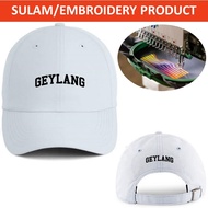 EMBROIDERY SULAM GEYLANG SINGAPORE WORDING LOGO BASEBALL 100% POLYESTER CAP ADJUSTABLE STRAP WHITE