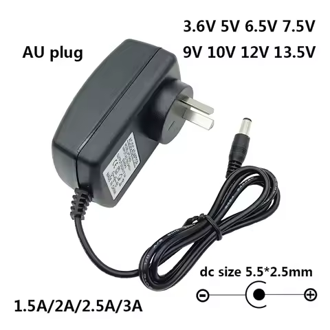 3.6V Power Supply AU Plug 5V 6.5V 7.5V 9V 10V 12V 13.5V 5V 3A Power Supply AU 1.5A 2A 2.5A 3A 7.5V 2