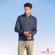 [MONTAGUT MONTAGUT] Classic LOGO Solid Color Long Sleeve POLO Shirt (W3236-68 Linen Blue)