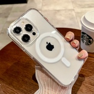 เคสใสทำจากซิลิโคนสำหรับ IPhone 15 14 13 12 11 Pro Max Mini X XS Max XR 7 8 Plus ฝาครอบแม่เหล็กสำหรับชาร์จไร้สายกันกระแทก