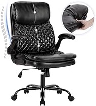 COLAMY Office Chair, Executive Computer Chair, Ergonomic Home Office Chair with Padded Flip-up Arm, Adjustable Height and Tilt, Thick Leather Swivel Task Rolling Chair for Adult/Teens/Men/Women, Black