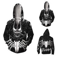 Super Hero Movies Venoms Spiders Anime Cosplay Men Woman 3 Prints Zippers Cardigan Hooded Sport Jack