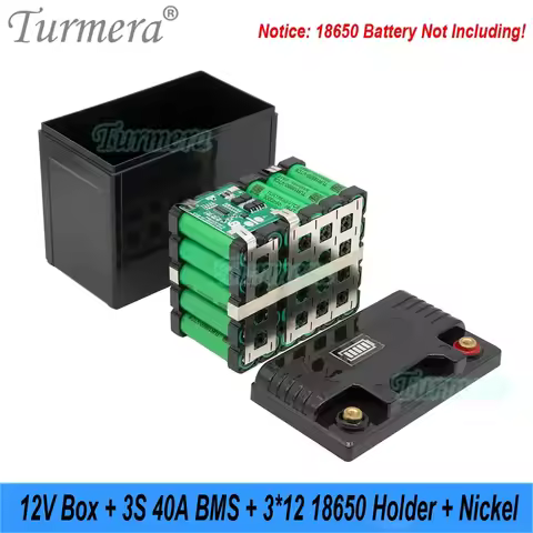 Turmera 12V 20Ah to 42Ah Motorcycle Battery Storage Empty Box 3X12 18650 Holder 3S 40A BMS Weld Nick