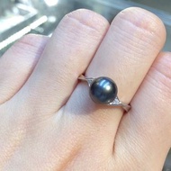 天然彩灰黑珍珠鑽石戒指18K白/750，珍珠8mm，珠皮光彩柔滑，冇損傷，港度13號圈  (3.07g) 📍購此平台只限荃灣舖交收❗️