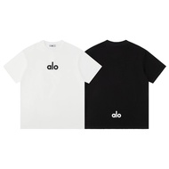 (HOT) alo Front and Back Brand Letter Print logo round Neck Short Sleeve25ss