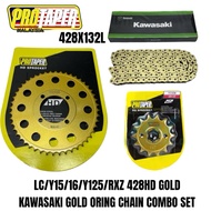 LC/Y15/16/Y125 PROTAPER KAWASAKI HD GOLD ORING SPOCKET COMBO SET 428X132 4 LOBANG