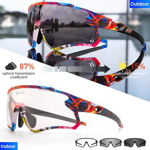 Scvcn Photochromic Sunglasses for Men Cycle Glasses Red Sun Glasses for MTB UV400 Goggles Woman Road