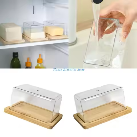P15F Butter Dish with Clear Lid Rectangular Cheese Tray Countertop Butter Keeper