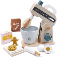 [sgstock] PairPear Play Food Stand Mixer, Wooden Toys Bake Cookies Playset, Multi-Function Play Kitc