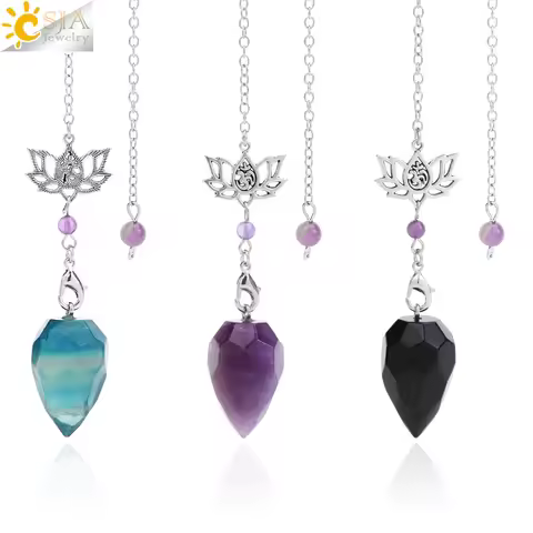 Spiritual Crystal Pendulums for Divination Dowsing Reiki Natural Stone Tiger Eye Pink Clear Quartz Y