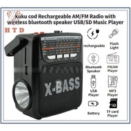 ❡▤kuku cod Rechargeable AM/FM Radio with wireless bluetooth speaker USB/SD Music Player