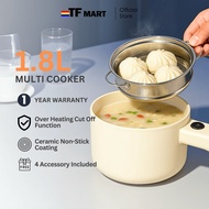 TFMART Electric Cooker 1.8L Mini Pan with Steamer Multi-function Periuk Non-Stick Hot Pot Noodles Co