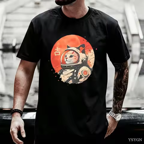 Japanese Minimst 1950S Retro Space Good Lu Kanji T-Shirt Summer Short-sved Breathable Sweat-wking Ve