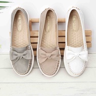 Fufa Shoes [Fufa Brand] Sweet Style Bow Moccasin Casual Shoes-White/Gray/Pink 1Bc56