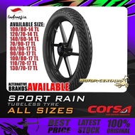 TAYAR MOTORSIKAL CORSA SPORT RAIN TUBELESS TYRE  60, 70 ,80 ,90 ,100, 110 ,120 ,130 ,140 - 14, 17