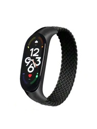 米家手環6錶帶尼龍編織環形手環脈搏計手環miband4 Miband5手環小米mi帶3 4 5 6 7手環,黑色