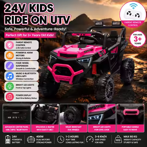 24V 400W Kids Ride on Electric UTV W/Parents Remote Control,Four-Wheel Suspension,LED Lights,Portabl