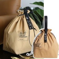 日本暢銷 - 日式簡約束口織帶保溫飯袋lunch bag餐包日系棉麻工業風帆布野餐便當包 多用途袋