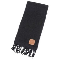 成色極佳 ▲ LOEWE馬海毛羊毛混紡長圍巾，飾有Anagram皮革貼片和流蘇，黑色，西班牙製造，正品，女士