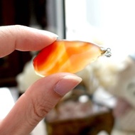 日本中古橙橘色瑪瑙水晶石水滴形項鍊頸鍊吊墜 古著珠寶首飾飾品