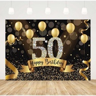 7x5ft Happy 50th Birthday Backdrop 50th Birthday Banner Black Gold 50th Birthday Party Decorations P