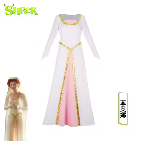 Shrek Princess Fiona Cosplay Costume White Wedding Princess Dress Halloween Party Performance Outfit