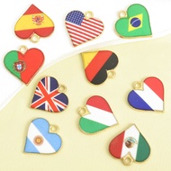 10pcs Multi-country Flag Pattern Heart Enamel Charms Jewelry DIY for Independence Day or Any Holiday