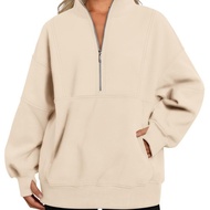 sweatshirt woman baggy sweatshirt Women’s Fall/Winter 2023 Casual Loose-Fit Half-Zip Jacket with Sta