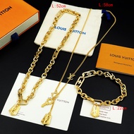Big Brand Same Style LV Tag Luggage Tag Necklace Set, Thick/Thin Chain+Bracelet Three-Piece Set Must