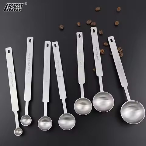 [H]1/4Pcs Coffee Scoops Long Handle 304 Stainless Steel Tablespoon Stackable Kitchen Measuring Spoon