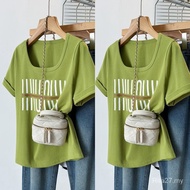 300斤大码女装夏季正肩u领短袖T恤胖m显瘦遮肚子时尚洋气半袖上衣Fat pulssize oversize T-shirts 大碼 套裝 女 plus size 顯瘦