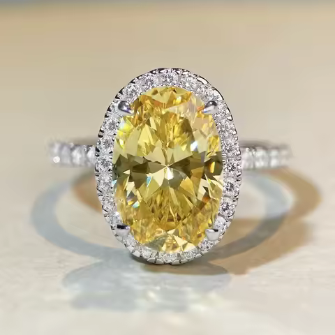 Solid 14K White Gold Ring 5CT OVal Shape Yellow Diamond Engagement Ring For Woman Fashion Wedding Je