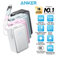 Anker Nano CCC Power Bank 10000mAh 45W Portable Charger with Built-in Retractable USB-C Cable 3C Pow