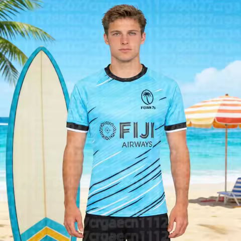 New 2026 T-Shirt Fiji 7s Rugby T-Shirt Fijian Drua Jersey Training Clothes Top Sports Style T-shirt 