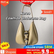 Korea bucks leather Cowhide Underarm Bag High-End Feel Retro Metal Buckle Half Moon Bag Portable Sho