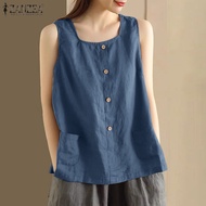 Esolo ZANZEA Women Summer Square Neck Tank Loose Sleeveless Tops Vest Casual T Shirt Cami Blouse #8