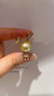 天然海水南洋金珠吊墜胸針兩用款 11.1mm極光鏡面濃金色南洋金珠吊咀胸針