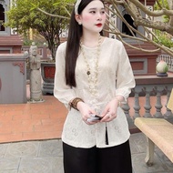 Ao Bà Ba Lẻ Pháp Phục Đi Chùa Gấm  Cổ Tròn Vạt Đứng Lụa Gấm Tơ Cao Cấp 7 Màu- Bộ Đồ Lam Đi Chùa Nữ T