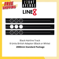 Line 8 Black Hairline 2000mm Package (Surface/Recess) + 9 Units British Adaptor (Black or White)