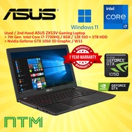 Used / Second Hand / Recon Asus TUF GAMING LAPTOP ZX53V 7TH I7 8GB 128GB SSD 1TB HDD GTX1050 W11 1 Y