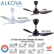 Alpha Alkova LIT 42 inch with 3 Blades DC Motor &amp; Emergency Light Ceiling Fan Black LIT42/3B