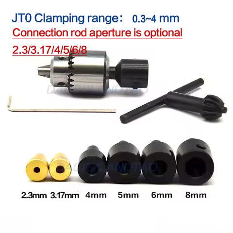 Micro 0.3-4mm Jt0 Drill Chucks Taper Mounted JTO Drill Chuck + 2.3mm/3.17mm/4mm/5mm/6mm/8mm shaft co