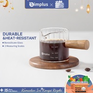 Simplus Espresso Shot Glass丨90mL丨Measuring Cup丨Coffee Cup丨High Borosilicate Glass | Wooden Handle AS