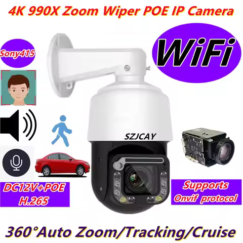 CamHipro 4K 8MP Wifi Surveillance Camera Outdoor 30X Optical Zoom PTZ IP Camera Auto Tracking Wirele