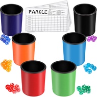 6 Pieces Dice Cup for Farkle Game Pu Leather Cup of Dice Dice Stacking Cup with 36 Pieces Colorful D