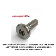 UNIVERSAL DISC BOLT 8 X 25 MM JUPITER MIO VEGA F1ZR RX KING MX SCORPIO VIXION XEON ETC CHROME KRUM U