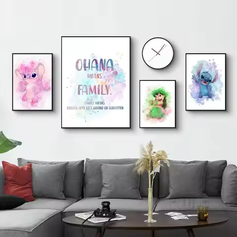 Lilo And Stitch Watercolor Prints Canvas Painting Posters Ohana Means Family Art Picture For Childre